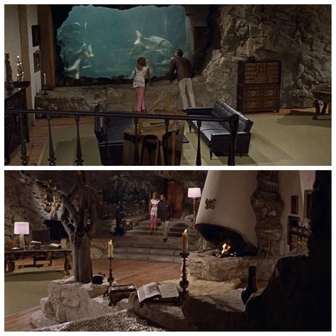 Dr. No's personal quarters set is a complex mix of high class style and raw materials.  Production designer Ken Adams pulled out all the stops for this Bond movie. This and the other Bond movies Adams did set the tone for all the ones to follow.  007 Villain Lair, Underground Lair, Ken Adams, Dr Strangelove, Reading Music, Set Designs, Bond Movies, Production Design, Snack Tray