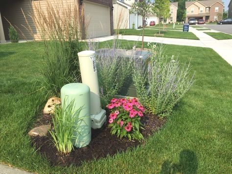 grasses to hide utility box - Google Search #landscapingfrontyard #LandscapingFrontYard Beginner Landscaping, Front Yard Patio, Porch Landscaping, Florida Landscaping, Front Yard Design, Farmhouse Landscaping, Front Landscaping, Farmhouse Garden, Dry Creek