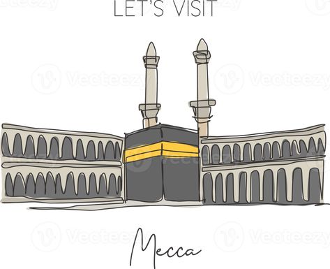 Umrah Travel, Mecca Saudi Arabia, Masjidil Haram, Hajj And Umrah, Travel Wall Decor, Continuous Line Drawing, Continuous Line, Travel Wall, Mecca