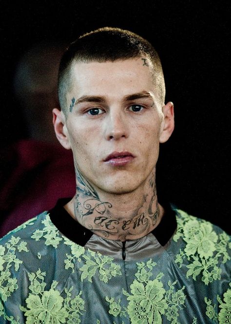 Astrid Andersen - the fine balance between hard & fragile. Muscular, tattooed boys in lace Norman Theuerkorn, Lace Tattoos, Hipster Haircuts For Men, Hipster Haircut, Buzz Cut Hairstyles, Dazed Confused, Hipster Hairstyles, Hipster Man, Face Tattoos