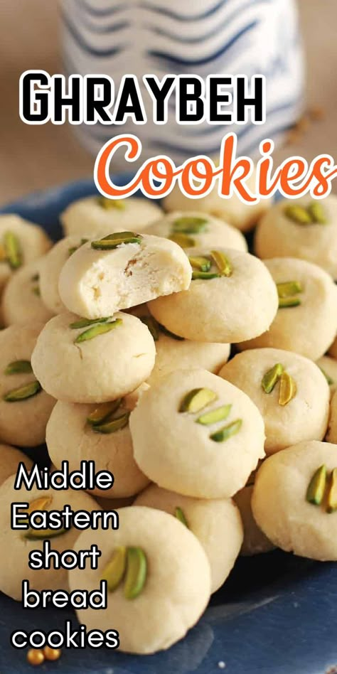 Ghee Cookies Recipe, 4 Ingredients Cookies, Arab Cookies, Ghraybeh Cookies, Ghraybeh Recipe, Ghee Cookies, Egyptian Cookies, Eid Baking, Healthy Sweet Potato Recipes