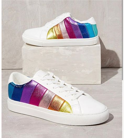 Kurt Geiger Sneakers, Tennis Girl, Womens Fasion, Kurt Geiger Shoes, Metallic Rainbow, Ellie Shoes, Jordan Shoes Retro, Striped Sneakers, The Lane