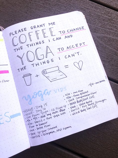 Yoga Log Pure Yoga, Mind Body Soul, Bullet Journaling, Bullet Journal Inspiration, Planner Bullet Journal, Room Ideas Bedroom, Scrapbook Ideas, Dear Diary, Journal Inspiration