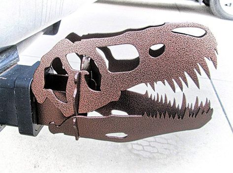 T-Rex Trailer Hitch Cover - The Green Head Jurassic Park Jeep, Dinosaur Skull, Dinosaur Head, Trailer Coupler, Trailer Hitch Cover, Hitch Cover, Dinosaur Design, 12 Gauge, Trailer Hitch