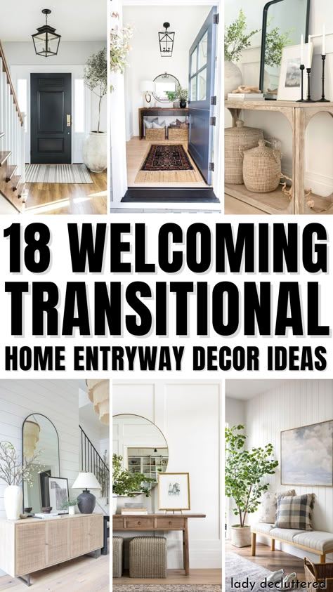 18 Welcoming Transitional Home Entryway Decor Ideas Entry Way Decor Ideas, Home Entry Decor, Entryway Accent Wall, Front Entry Decor, Front Entryway Ideas, Entryway Artwork, Entryway Light Fixture, Transitional Home Decor Ideas, Entrance Ideas Entryway