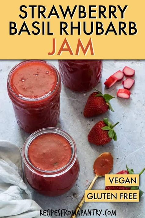 Strawberry Basil Jam, Basil Strawberry, Basil Jam, Canning Jams, Rhubarb Strawberry, Strawberry Rhubarb Jam, Strawberry Basil, Fantastic Recipes, Jam Recipes Homemade