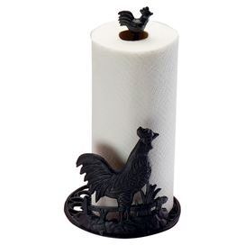 Cast iron paper towel holder with rooster accents. Farmhouse Paper Towel Holders, Metal Paper Towel Holder, Rooster Kitchen Decor, Dining Table Sizes, Kitchen Towel Holder, Country Chicken, Rooster Kitchen, Dining Room Sideboard, Towel Stand