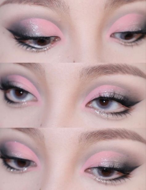 Pink And Black Eyeshadow Looks, Kpop Concert Makeup, Black And Pink Makeup, Valentine Makeup Looks, Patchy Makeup, Pink And Black Makeup, Soft Pink Makeup, Uni Makeup, Soft Makeup Look