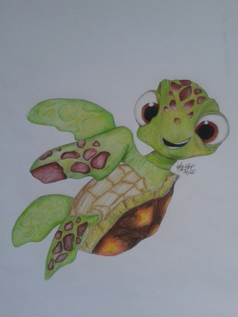 Crush Finding Nemo Drawing, Disney Nemo Drawings, Complicated Drawings, Squirt Tattoo Finding Nemo, Finding Nemo Drawings, Nemo Sketch Drawing, Finding Nemo Art, Turtle From Nemo, Crush Finding Nemo