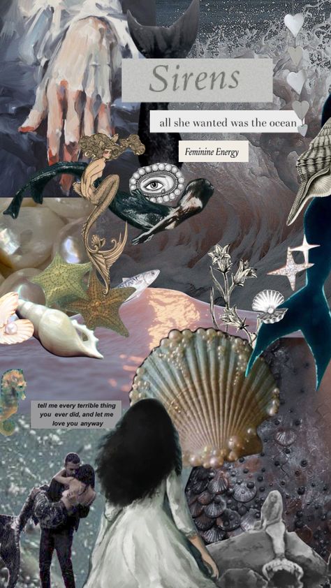 Siren Moodboard Aesthetic, Siren Collage, Siren Background, Siren Aesthetic Wallpaper, Siren Moodboard, Mermaid Aesthetic Sirens, Ocean Moodboard, Mermaid Moodboard, Sea Moodboard