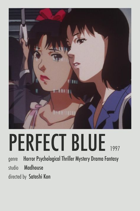 Perfect Blue Movie Poster, Perfect Blue Polaroid Poster, Perfect Blue Minimalist Poster, Manga Minimalist Poster, Anime Postcard, Perfect Blue Anime, Good Anime, Minimalist Polaroid Poster, Anime To Watch