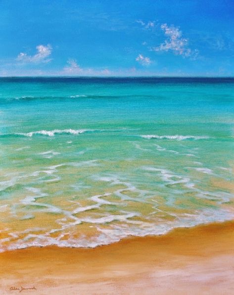 The Tropical Artist : Walking into a Painting Seascape Paintings Acrylic, Acrylic Ocean, Nature Paintings Acrylic, Beach Scene Painting, Ocean And Beach, Seascapes Art, Beach Art Painting, Wave Painting, Sea Painting