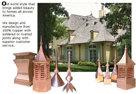 Copper Cupolas/Weathervane & Cupola Shop Copper Roof House, Copper Metal Roof, Barn Cupola, Landscape Curbing, Copper Gutters, Zen Garden Design, Vinyl Wood, Chimney Cap, Yard And Garden