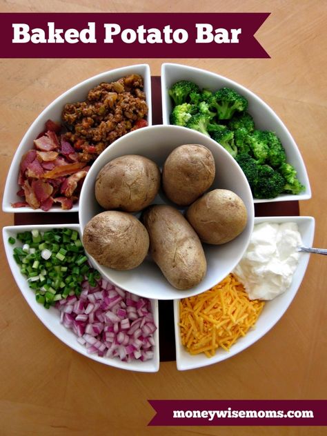 Friday Night Food Ideas for Quick & Easy Meals | 31Daily.com Vegetarian Party, Cheap Meal Plans, Baked Potato Bar, Potato Bar, Corn Dog, Snacks Für Party, Frugal Meals, Party Foods, Easy Family Meals