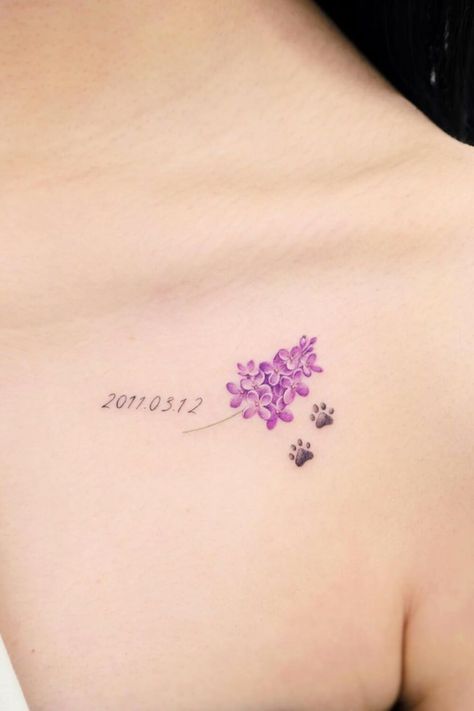 Lilac Tattoos For Women, Crocus Tattoo, Lilac Tattoos, Lilac Tattoo, Magnolia Tattoo, Memorial Tattoo, Side Tattoos, Subtle Tattoos, Romantic Gestures