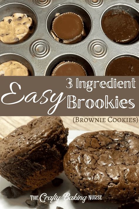 Brookies Cookies, 3 Ingredient Brownies, Brookies Recipe, Refrigerated Cookie Dough, 3 Ingredient Cookies, Peanut Butter Cup Cookies, Cookie Brownie Recipe, Homemade Dough, Chocolate Chip Recipes