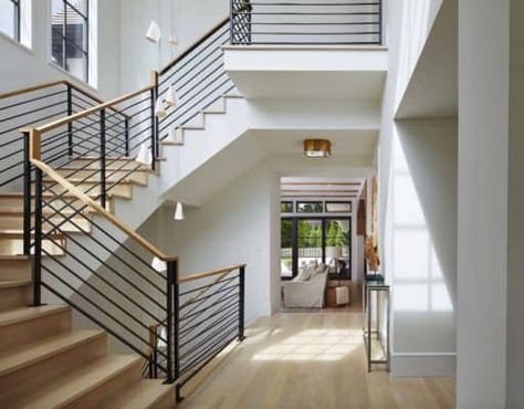 Modern Scottish cottage in Minnesota radiates with stylish features Cottage Stairway, Scottish Cottage, Scottish Cottages, Metal Railing, Interior Staircase, Build Your Business, Tudor House, Residential Construction, Open Layout