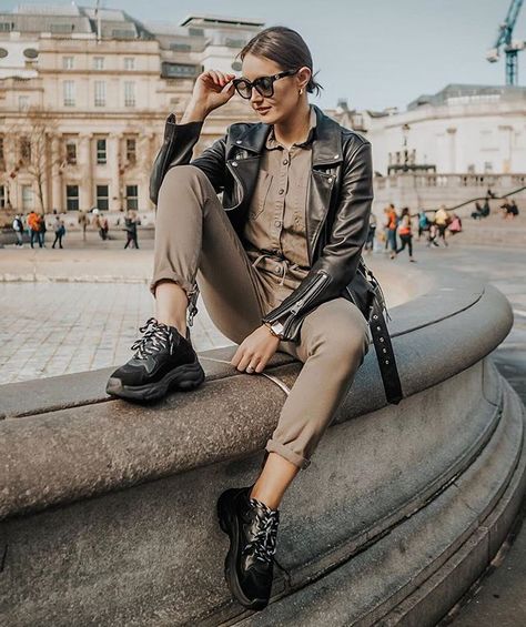 It’s gonna be May! London blogger @itsjustinesjournal gets into the utilitarian trend with chunky sneakers Livyan. Get the look in bio. #AldoCrew #AldoShoes #AldoUK Black Chunky Sneakers Outfit, Chunky Black Sneakers, Chunky Sneakers Outfit, Black Sneakers Outfit, Daily Dress Me, Utility Jumpsuit, Dad Sneakers, Chunky Sneakers, Sneakers Outfit