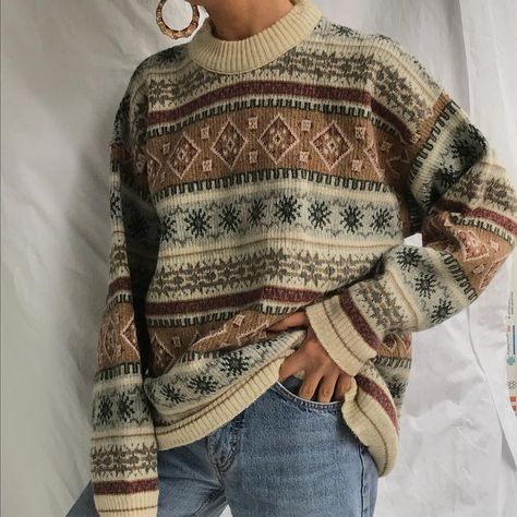 Grandfather Sweater, Bea Core, Vintage Sweater Outfit, Canada Style, Vintage Knit Sweater, Downtown Outfits, Vintage Jumper, Grandpa Sweater, Future Outfit