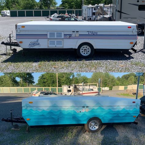 Paint Pop Up Camper Exterior, Exterior Pop Up Camper Paint, Popup Camper Paint Exterior, Painted Pop Up Camper Exterior, Paint Camper Exterior, Pop Up Camper Outside Paint, Pop Up Camper Exterior Paint Ideas, Renovated Pop Up Camper, Camper Painting Exterior