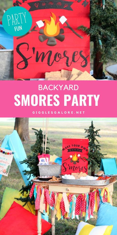 Ready for some Smores? Whether you're hosting a backyard birthday party, fall back to school party, or just a weekend family gathering, this complete guide features chocolate, marshmallows, and how to roast the best smores ever. Smore Party Decorations, S'more Birthday Party, S'more Fun Birthday, S’mores Birthday Party Ideas, First Birthday Smores Theme, S’more Party, Smore Birthday Party Ideas, First Birthday Outdoor Party, S’mores Birthday Party