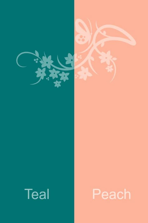 Teal & Peach Sea Green And Peach Combination, Teal Salmon Color Scheme, Peach Teal Aesthetic, Teal Peach Color Scheme, Peach And Teal Bathroom, Peach And Turquoise Aesthetic, Peach Pink Color Combination, Teal And Peach Wedding Ideas, Best Contrast Colour Combinations