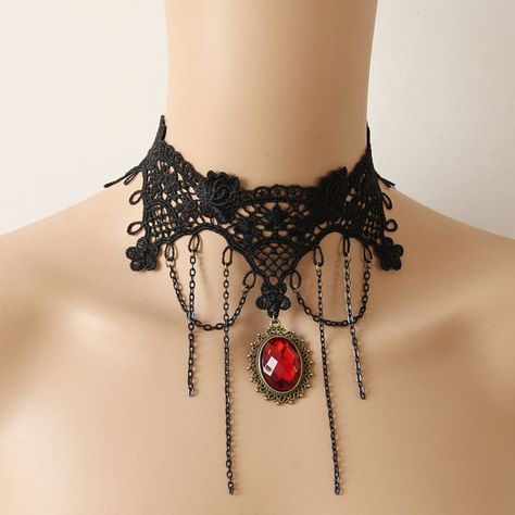 Punk Prom, Black Lace Choker Necklace, Gothic Choker Necklace, Crystal Princess, Black Lace Choker, Lace Choker Necklace, Goth Necklace, Girl Cosplay, Gothic Chokers