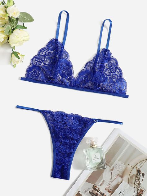 Blue Romantic   Lace Plain  Embellished Slight Stretch  Women Intimates Blue Lingerie, Romantic Lace, Lace Lingerie Set, Bra Types, Pretty Lingerie, Lace Lingerie, Bra And Panty Sets, Lingerie Fashion, Bra Set