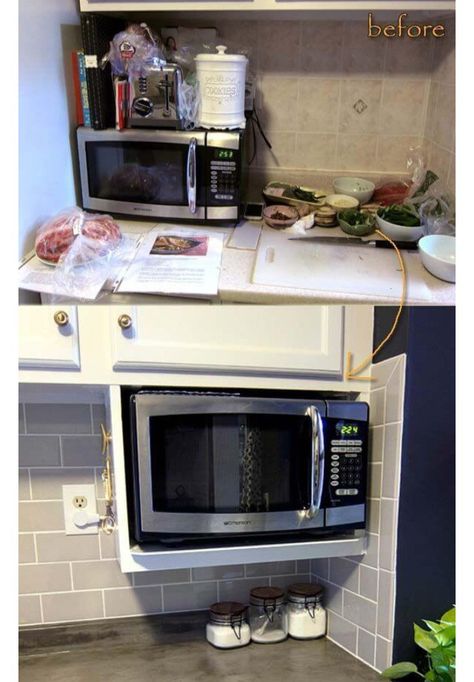 Microwave Under Cabinet, Galley Kitchen Remodel Ideas, Galley Kitchen Layout, Microwave Shelf, Countertop Ideas, Galley Kitchen Remodel, Grilled Mushrooms, Vegetarian Diet Plan, Kitchen Remodel Ideas