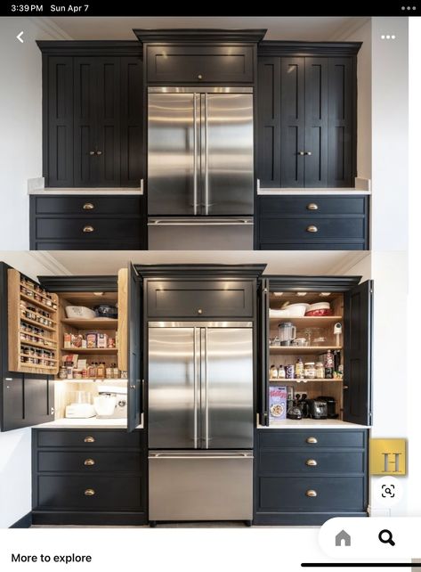 Built In Pantry Cabinet Wall, Breakfast Pantry, Pantry Fridge, Large Fridge, Built In Pantry, Pantry Wall, Pantry Cupboard, Shaker Style Kitchens, Kitchen Company