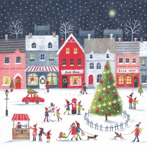 Hny Card, Winter Town, Advocate Art, Christmas Town, Wallpapers Iphone, Christmas Drawing, Christmas Scenes, Winter Art, Vintage Christmas Cards