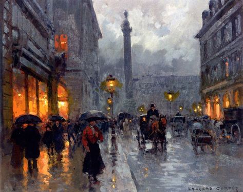 Parisian Painting, Rainy Paris, Rainy City, Paris Painting, Rain Painting, French Street, Old Paris, City Painting, Paris Art