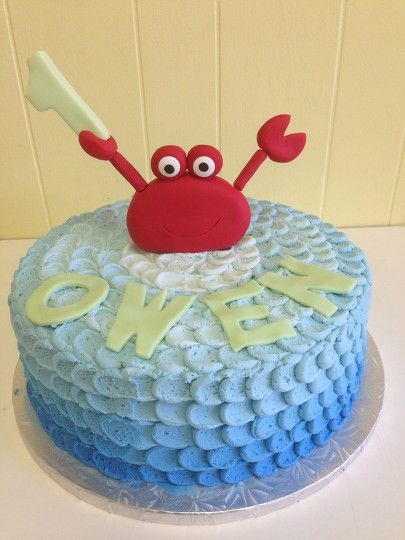 Crab themed birthday cake Crab Birthday Cake, Crab Birthday Cakes, Aquarium Cake, Crab Party, 1st Bday Cake, Cakes Decorated, Cake 5, Smash Cake Boy, Crab Cake