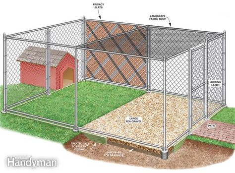 backyard dog run ideas | How to Build a Chain Link Kennel for Your Dog Dog Kennel Designs, Dog Pens, Dog House Diy, Dog Pen, Dog Area, Dog Kennel Outdoor, Trendy Diy, Landscape Designs, Dog Fence