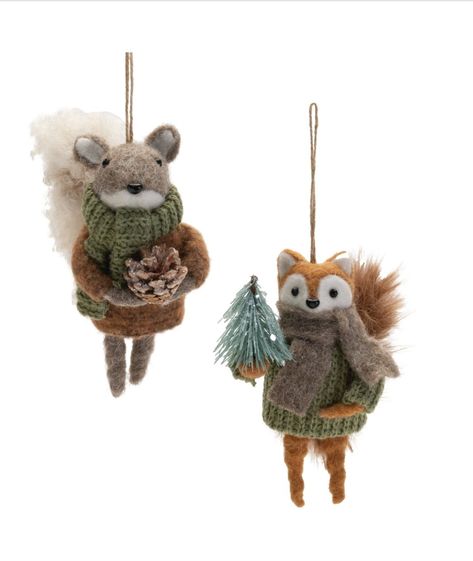 Woodland Christmas Decorations, Hygge Christmas Decor, Fox And Squirrel, Woodland Christmas Decor, Woodland Ornaments, Animal Birthday Cakes, Fox Ornaments, Hygge Christmas, Fox Christmas