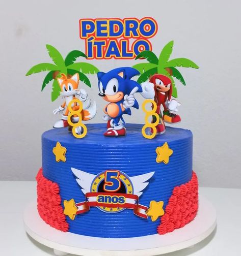 Bolo Sonic, Sonic Birthday Cake, Sonic Cake, Spiderman Birthday Cake, Sonic Birthday Parties, Sunshine Birthday Parties, Hedgehog Birthday, Sonic Party, Vegetarian Snacks Recipes