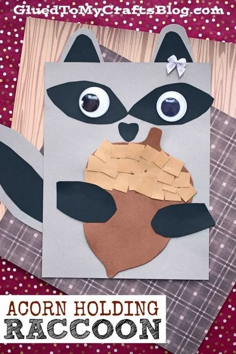 Raccoon Craft, Acorn Craft, Fall Paper Crafts, November Crafts, Construction Paper Crafts, Fall Arts And Crafts, Fall Art Projects, 13 November, Fall Preschool