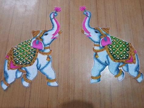 Rangoli Elephant Design, Elephant Rangoli Design, Elephant Rangoli, Rangoli Lotus, Bird Rangoli, Ready Rangoli, Gauri Ganpati, Cloth Painting, Gond Painting