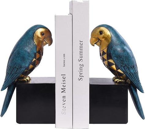 Amazon.com: Kakizzy Book Ends Decorative, Parrot Bookends for Shelves, Animal Book Stopper Decorative, Retro Book Ends for Heavy Books, Bird Figurines Statues Indoor, Unique Book Lover Gift(Blue Parrot) : Home & Kitchen Blue And Gold Decor, Book Stopper, Lion Bookends, Blue Parrot, Bird Figurines, Decorative Bookends, Modern Books, Animal Book, Book Ends