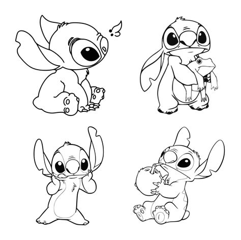 Small Stitch Tattoo Disney, Fine Line Stitch Tattoo, Stitch Cartoon Drawing, Disney Stencils, Disney Stitch Tattoo, Lilo And Stitch Tattoo, Stitch Outline, Bratz Coloring, Character Outline