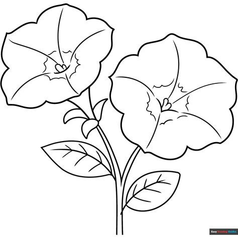 Free Petunia Coloring Page for Kids Petunia Drawing, Plant Coloring Pages, Flower Coloring Pages For Kids, Diy Drawings, Black White Flowers, Popular Cartoon Characters, Easy Drawing Guides, Free Printable Coloring Sheets, Drawing Guides