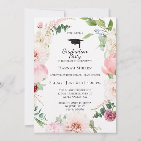 Blush Pink Floral Graduation Party Invitation #Ad , #ad, #Graduation#Party#Invitation#Floral College Grad Invitations, Pink Graduation Party, Grad Party Theme, Floral Graduation Party, Pink Graduation, Blush Pink Flowers, Invitation Graduation, Gold Graduation Party, Graduation Party Diy