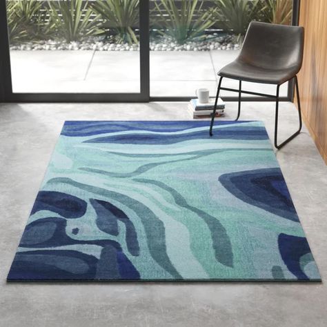 Beachy Colors, Mid Century Rug, Modern Wool Rugs, Abstract Hand, Teal Area Rug, Organic Pattern, Navy Blue Area Rug, Blue Area Rug, Blue Area