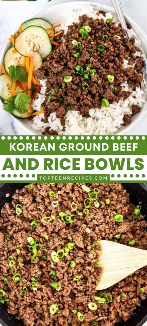 Korean Ground Beef and Rice Bowls Korean Ground Beef Bowl, Ground Beef Bowl, Hamburger Rice, Beef Bowl Recipe, Korean Ground Beef, Korean Beef Bowl, Ground Beef And Rice, Korean Recipe, Beef Bowl