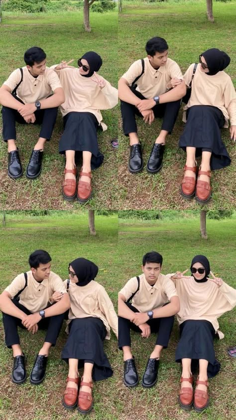 Ootd Couple Hijab, Ootd Big Size, Photo Style Ideas, Couple Ootd, Ootd Couple, Outfit Cowo, Model Couple, Outfit Couple, Pose Couple