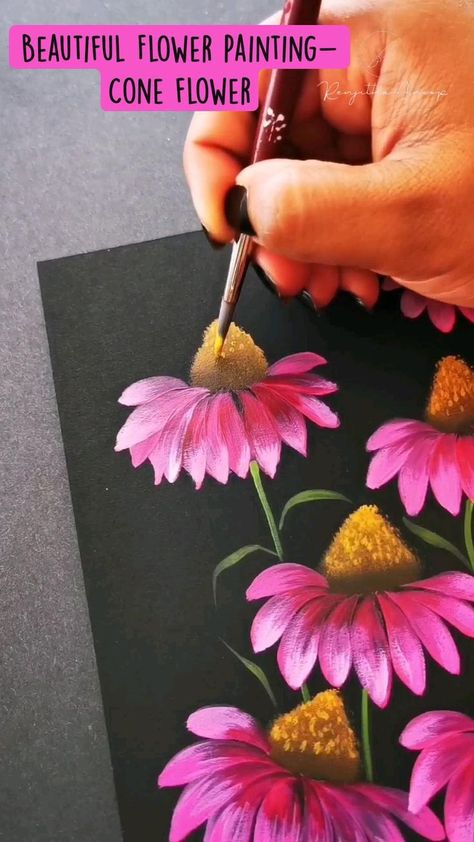 Cone Flowers Painting, Coneflower Painting Acrylic, Tips For Painting With Acrylics, Painting Flowers With Acrylics, Acrylic Painting Flowers For Beginners, Painting Flowers Acrylic Step By Step, How To Paint Flowers Acrylic Easy Step By Step, Acrylic Flower Painting Easy, Acrylic Painting Flowers Tutorials