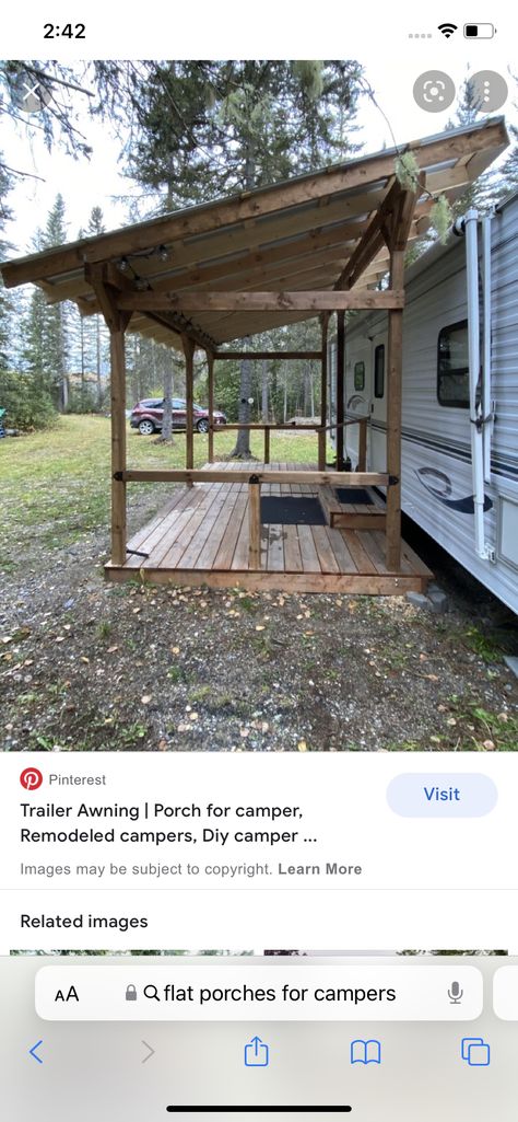 Rv Enclosed Porch, Camper Outside Decor Patio, Fifth Wheel Patio Ideas, Camper Lean To Cover, Pickup Truck Camping Ideas, Screened In Porch For Camper, Travel Trailer Deck Ideas, Rv Spots Ideas, Diy Camper Porch Ideas