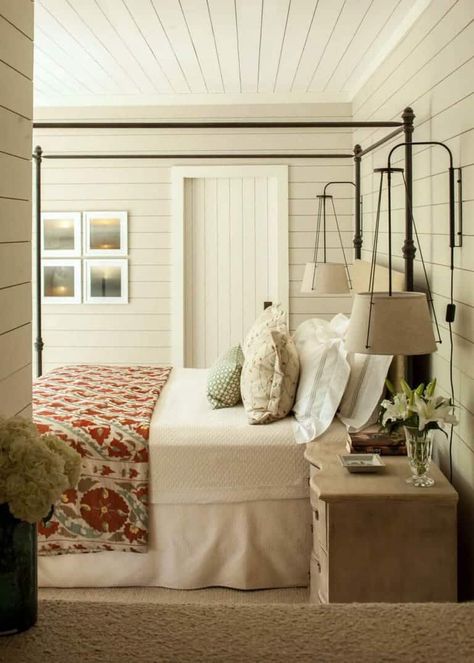 Inviting family retreat radiates with rustic warmth in Upstate New York Modern Farmhouse Bedroom Decor, Shiplap Bedroom, Barn Bedrooms, Farmhouse Bedroom Decor Ideas, Farmhouse Style Bedrooms, Modern Farmhouse Bedroom, Wood Shutters, Farmhouse Bedroom Decor, Traditional Bedroom