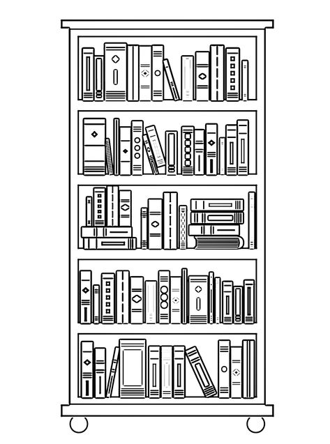 Bookshelf - Lol Coloring Pages Bookshelf Coloring Page, Bookshelf Outline, Bookshelf Doodle, Bookshelf Drawing, Bed Painting, School Backdrop, Lol Coloring Pages, Lol Coloring, Dark Academia Wall