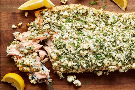 Feta and Herb Crusted Salmon Feta And Herb Crusted Salmon, Mediterranean Salads, Crusted Salmon Recipes, Herb Crusted Salmon, Pescatarian Meals, Spring Meals, Inexpensive Dinners, Oven Baked Salmon, Recipes Seafood